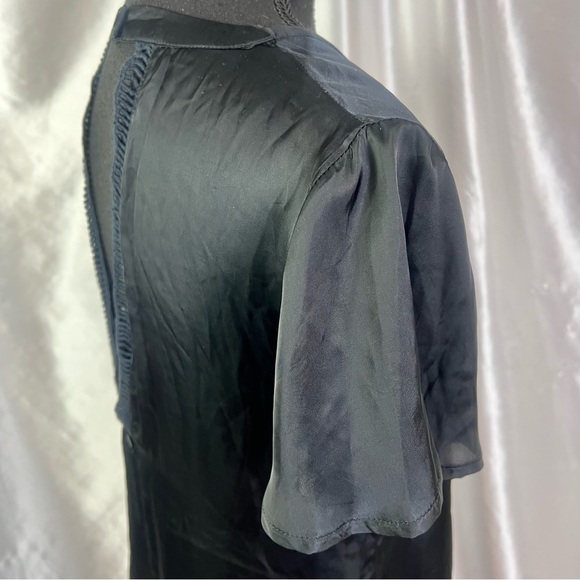 Stone Row Black Satin Cutout V-Neck Short Sleeve Blouse – Sleek & Chic (Size S) - Picture 7 of 15